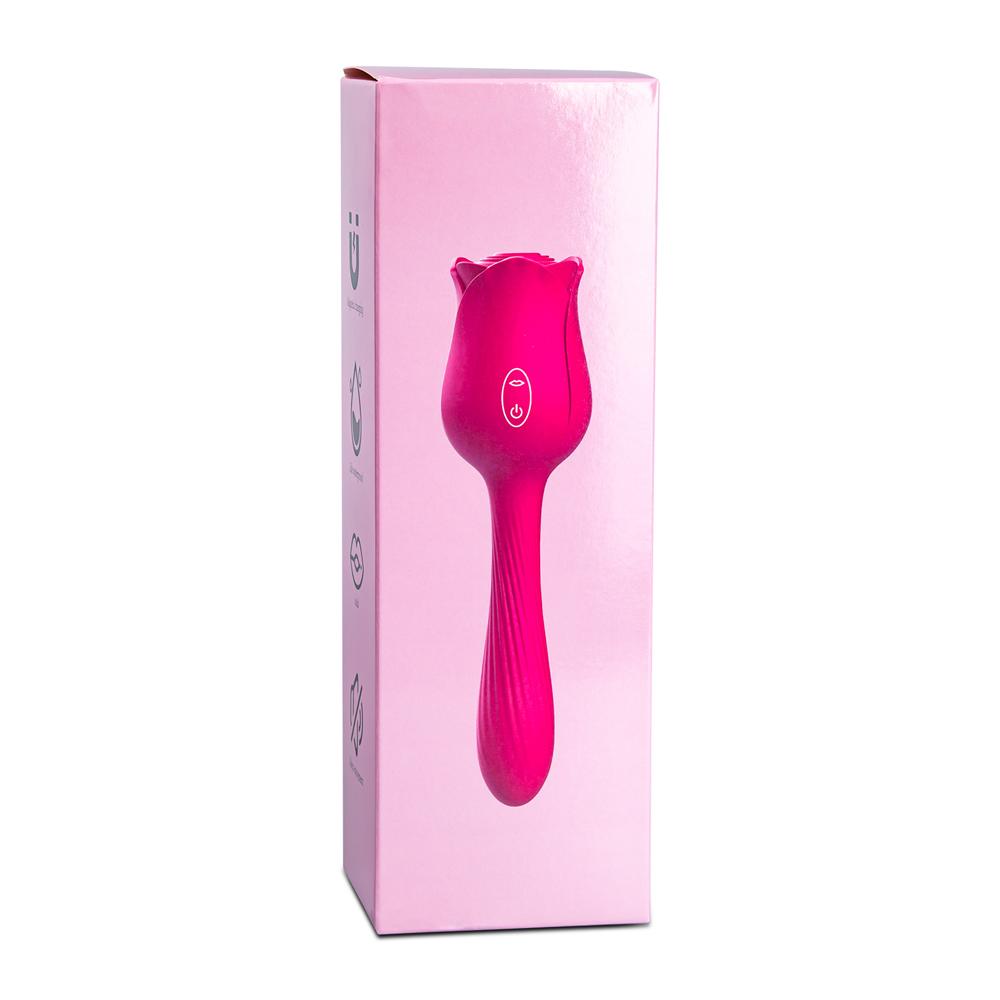 7-Function Red Color Silicone Clitoral Rose Sucking Massager with Classic Vibrator