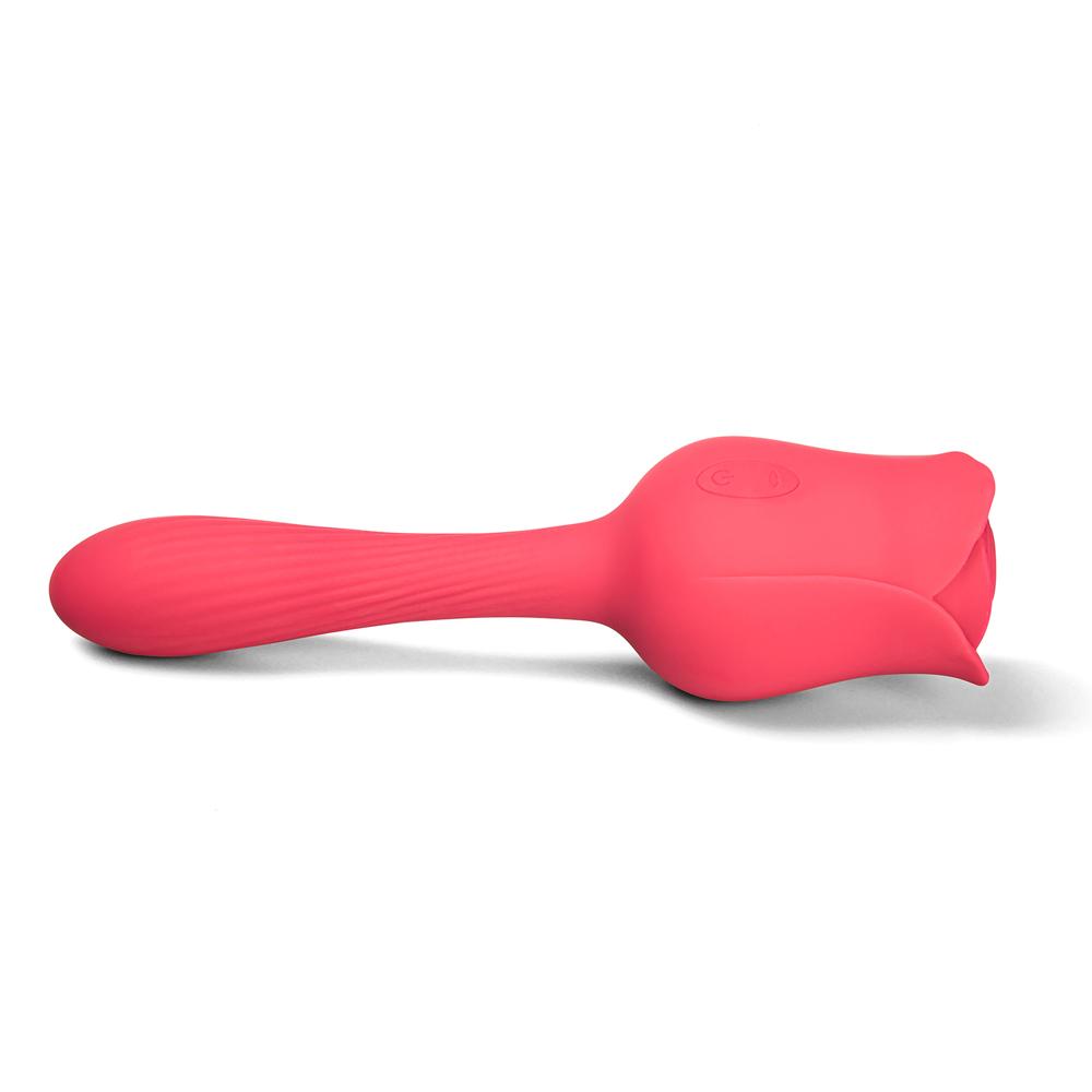 7-Function Red Color Silicone Clitoral Rose Sucking Massager with Classic Vibrator