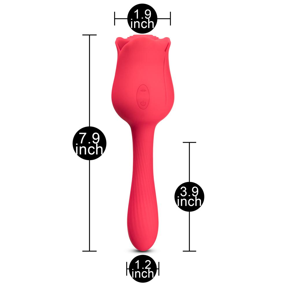 7-Function Red Color Silicone Clitoral Rose Sucking Massager with Classic Vibrator