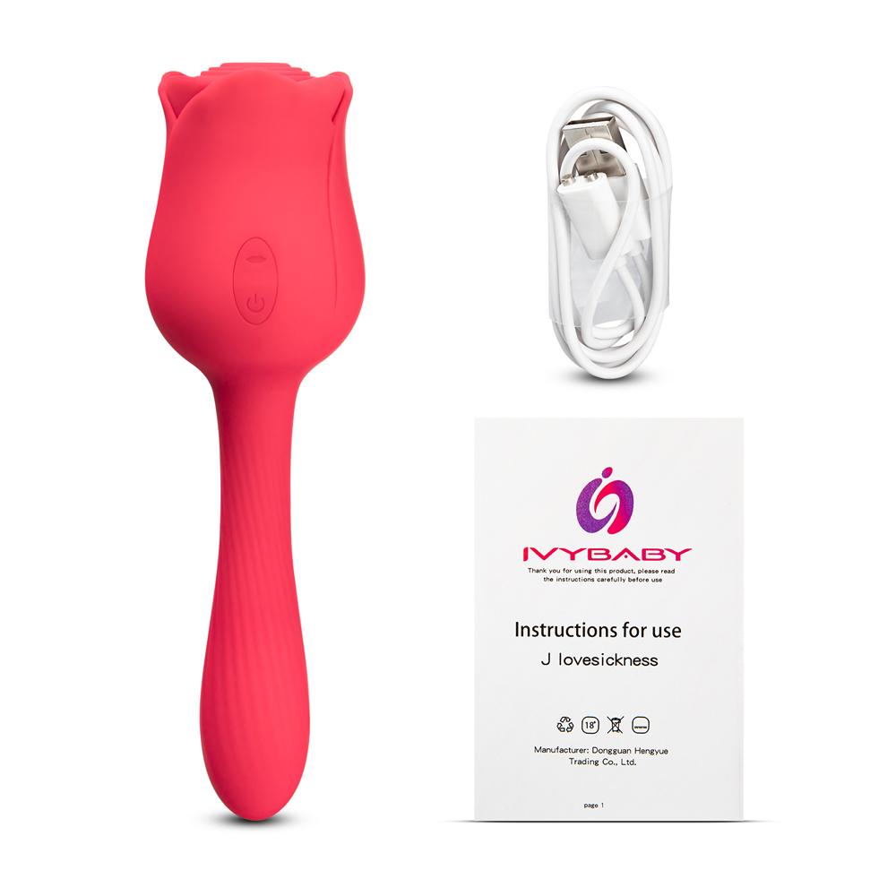 7-Function Red Color Silicone Clitoral Rose Sucking Massager with Classic Vibrator