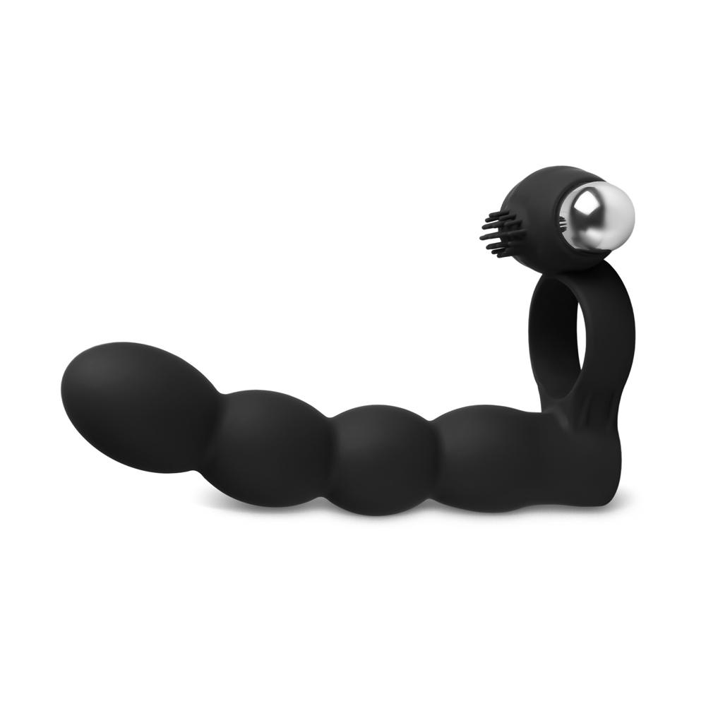 7-Speed Black Color Silicone Vibrating Ring with Beads