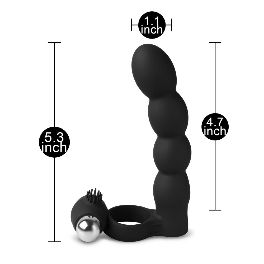 7-Speed Black Color Silicone Vibrating Ring with Beads