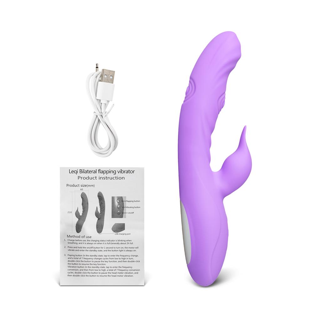 7-Speed Purple Color Silicone Rabbit Vibrator with Double Tapping Function