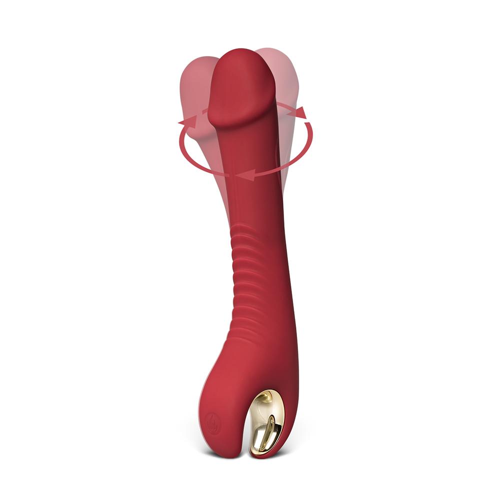 8-Speed Red Color Silicone Penis Shape Vibrator with Rotation Function