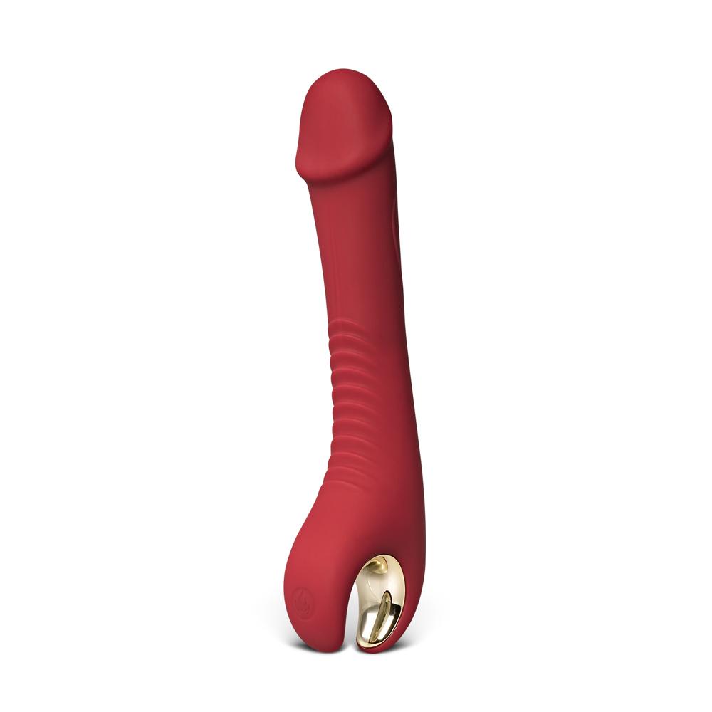 8-Speed Red Color Silicone Penis Shape Vibrator with Rotation Function