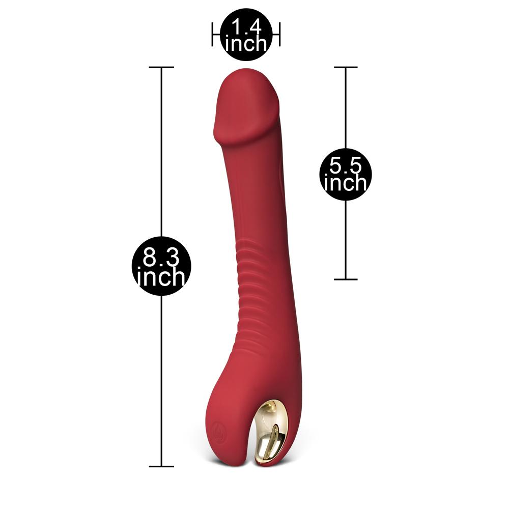 8-Speed Red Color Silicone Penis Shape Vibrator with Rotation Function