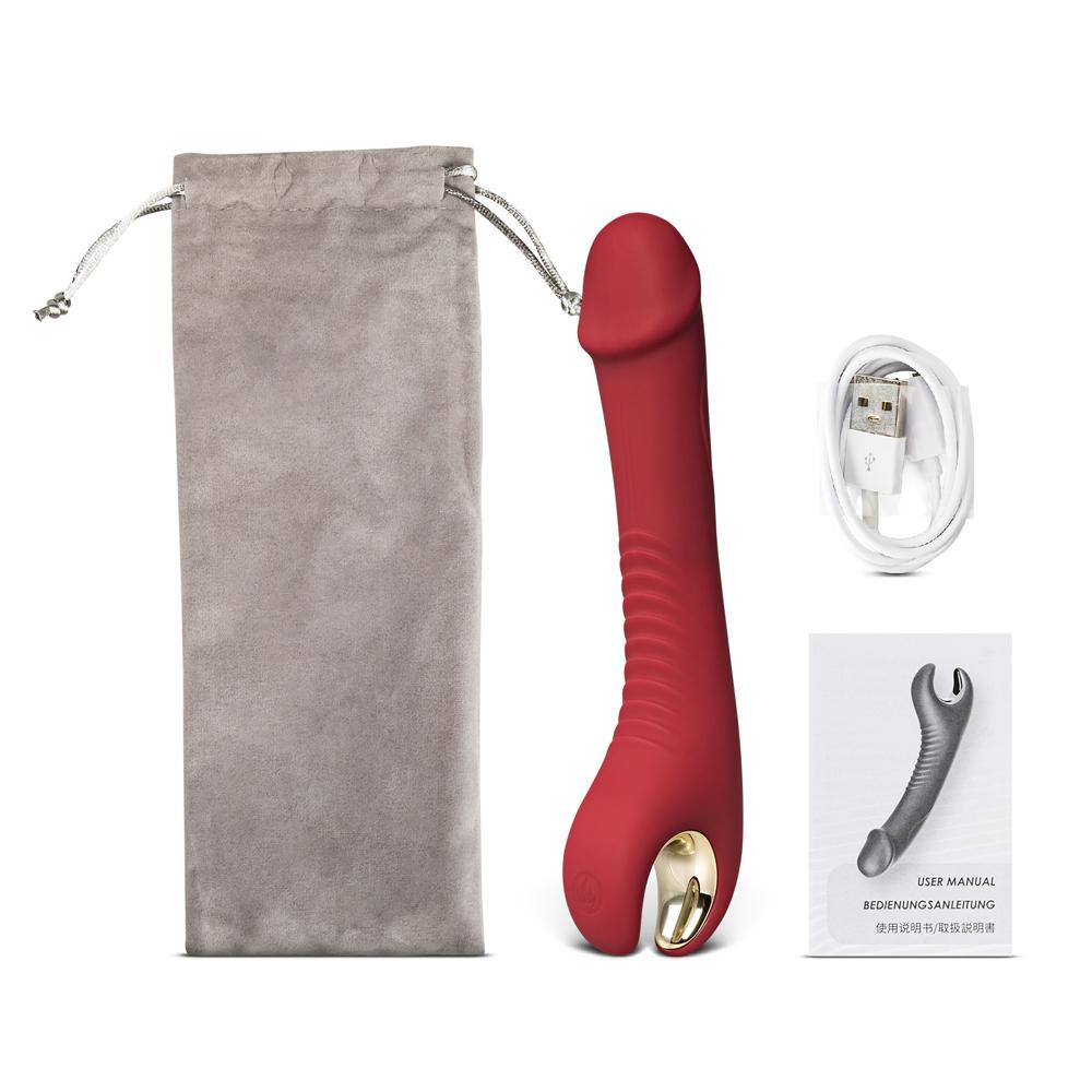 8-Speed Red Color Silicone Penis Shape Vibrator with Rotation Function