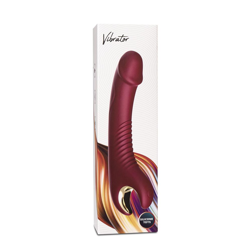 8-Speed Red Color Silicone Penis Shape Vibrator with Rotation Function