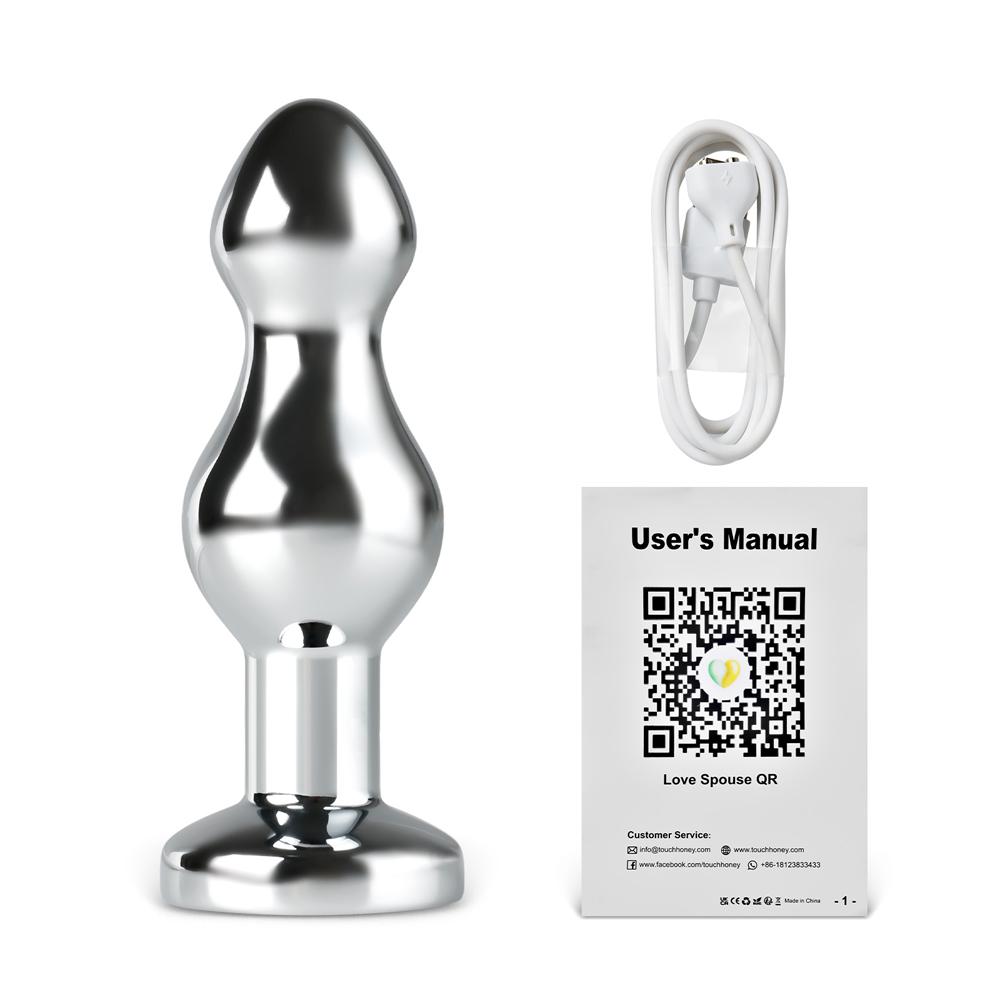 9-Speed Electroplated Silver Vibrating Anal Plug with App Control, 9.5 CM Length