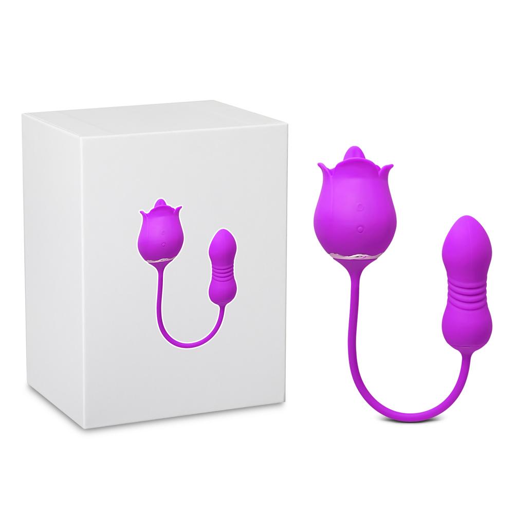 9-Speed Purple Color Silicone Rose Sex Toy with Vibrating Tongue and Thrusting Egg