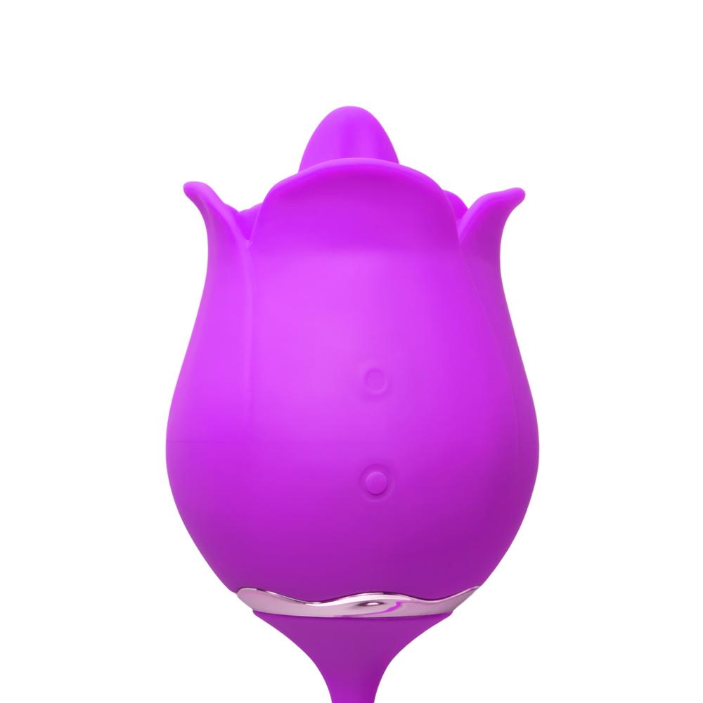 9-Speed Purple Color Silicone Rose Sex Toy with Vibrating Tongue and Thrusting Egg