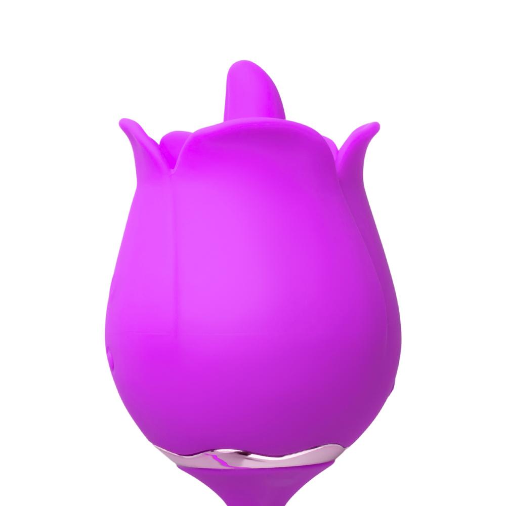 9-Speed Purple Color Silicone Rose Sex Toy with Vibrating Tongue and Thrusting Egg