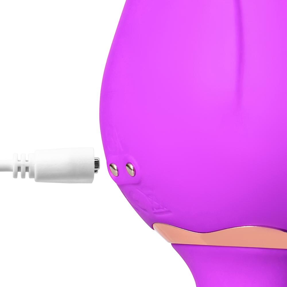 9-Speed Purple Color Silicone Rose Sex Toy with Vibrating Tongue and Thrusting Egg