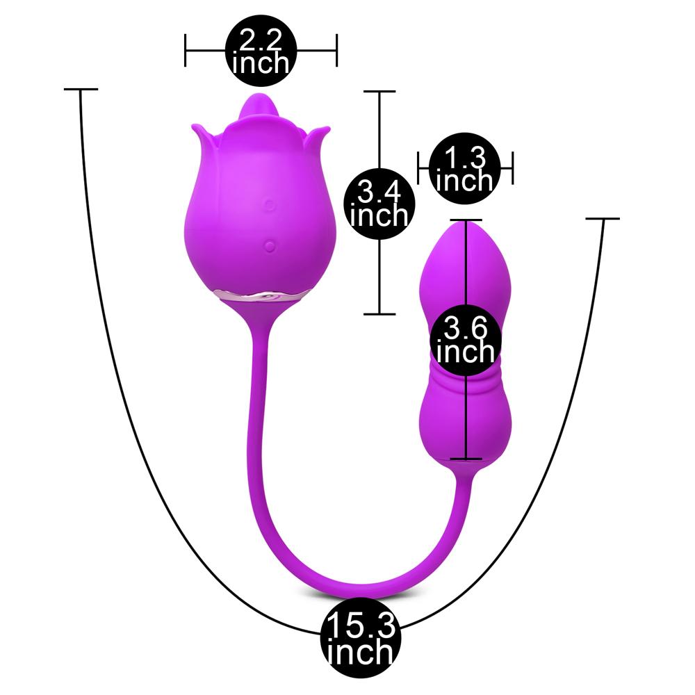 9-Speed Purple Color Silicone Rose Sex Toy with Vibrating Tongue and Thrusting Egg