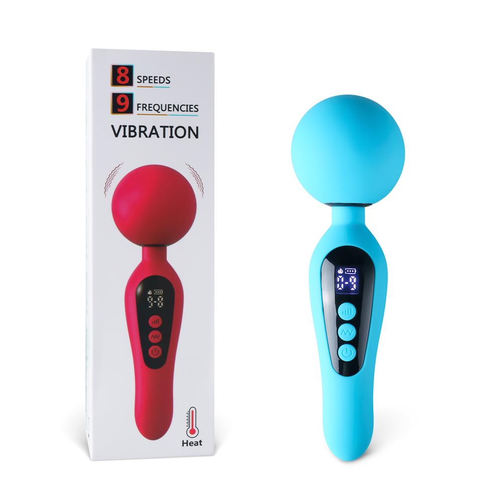 9-Speed Rechargeable Silicone Magic Wand Massager with Heating & Vibrating Functions