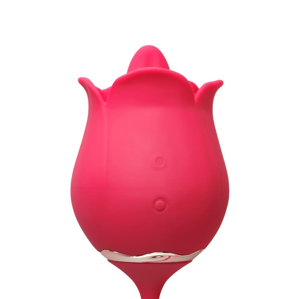 9-Speed Red Color Silicone Rose Sex Toy with Vibrating Tongue and Thrusting Egg