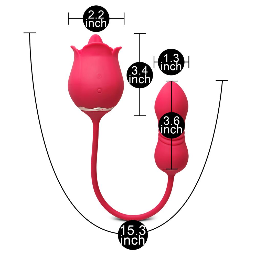 9-Speed Red Color Silicone Rose Sex Toy with Vibrating Tongue and Thrusting Egg