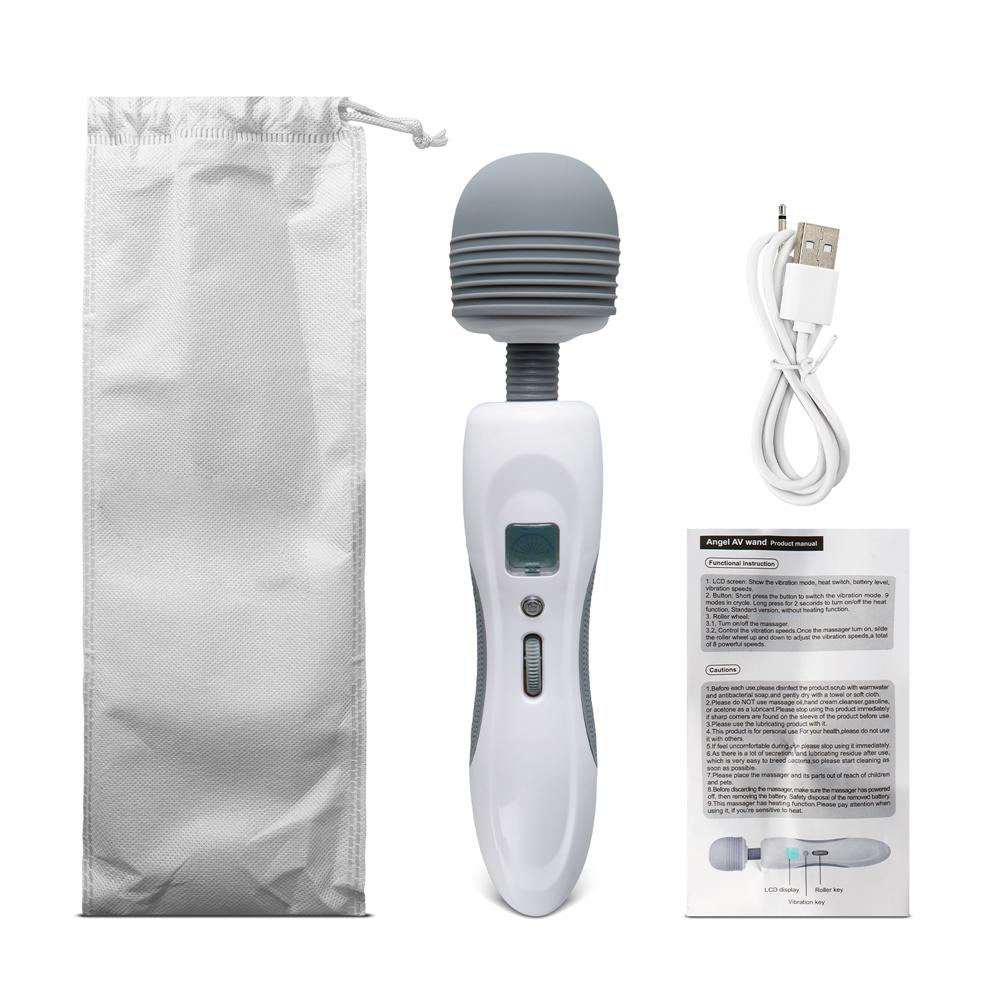 9-Speed White & Grey Vibrating Wand, Waterproof, USB Rechargeable, 10.8" Length, 2.8" Insertable