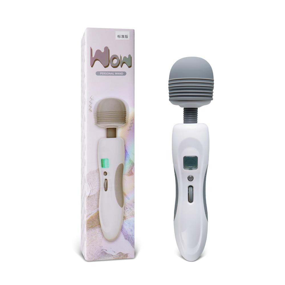 9-Speed White & Grey Vibrating Wand, Waterproof, USB Rechargeable, 10.8" Length, 2.8" Insertable