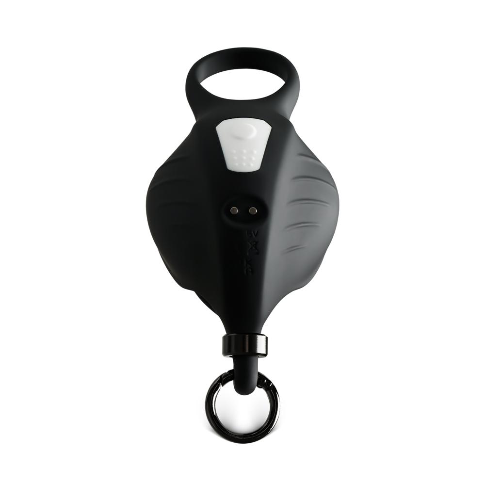 9 Speeds Rechargeable Black Color Silicone Vibrating Cock Ring with 2 Rings and Ball Holder