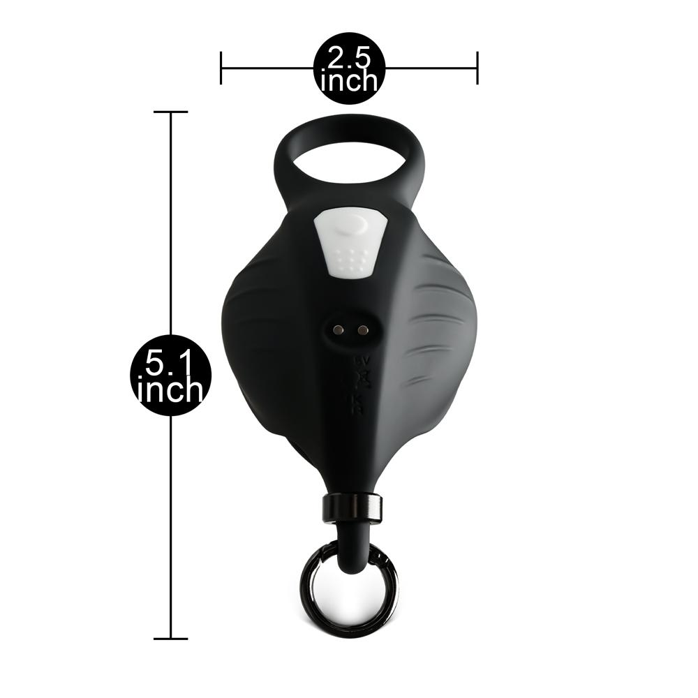 9 Speeds Rechargeable Black Color Silicone Vibrating Cock Ring with 2 Rings and Ball Holder