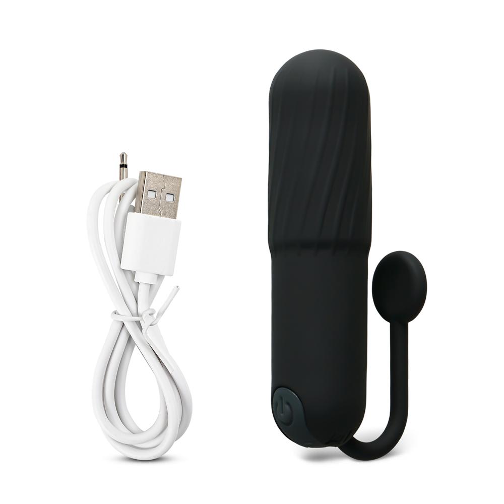 Black 10-Speed Rechargeable Vibrating Bullet with Silicone Grip Handle