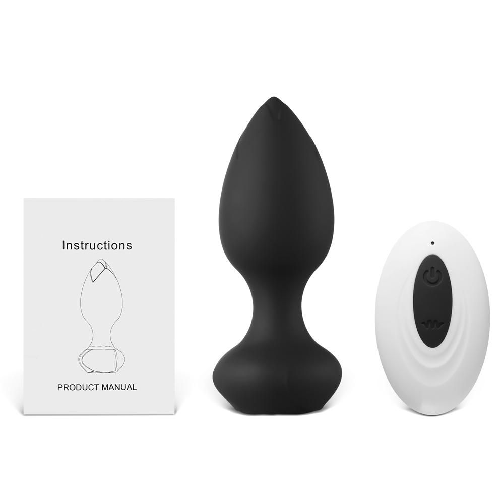 Black 10-Speed Rechargeable Waterproof Vibrating Butt Plug with Remote Control