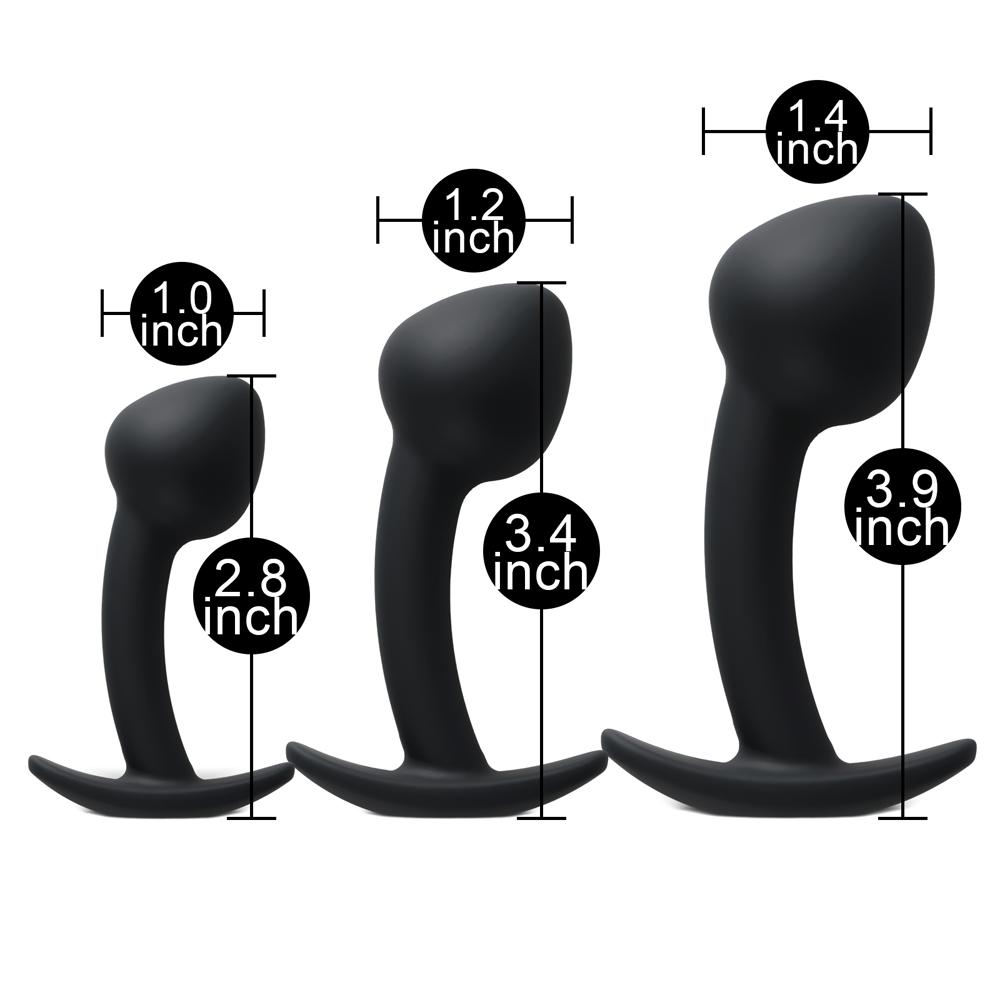 Black 3-Piece Curved Silicone Anal Plug Set