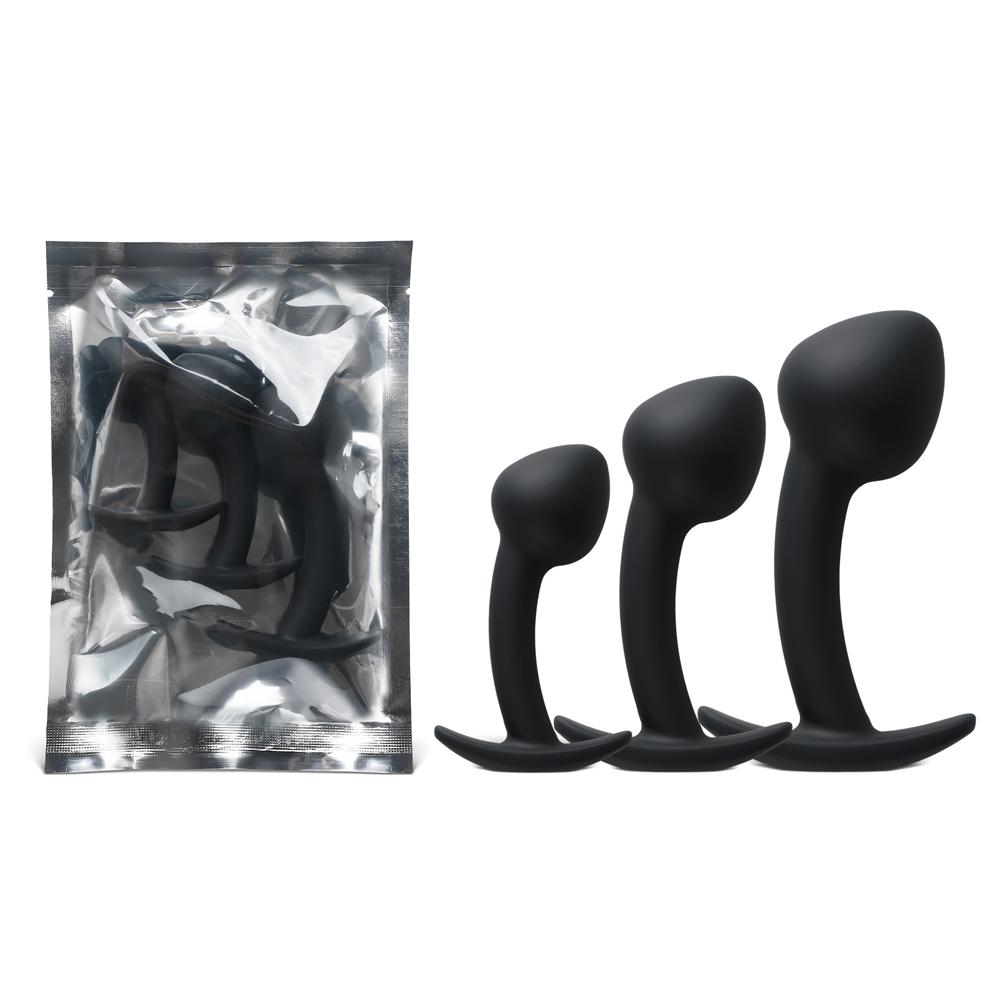 Black 3-Piece Curved Silicone Anal Plug Set