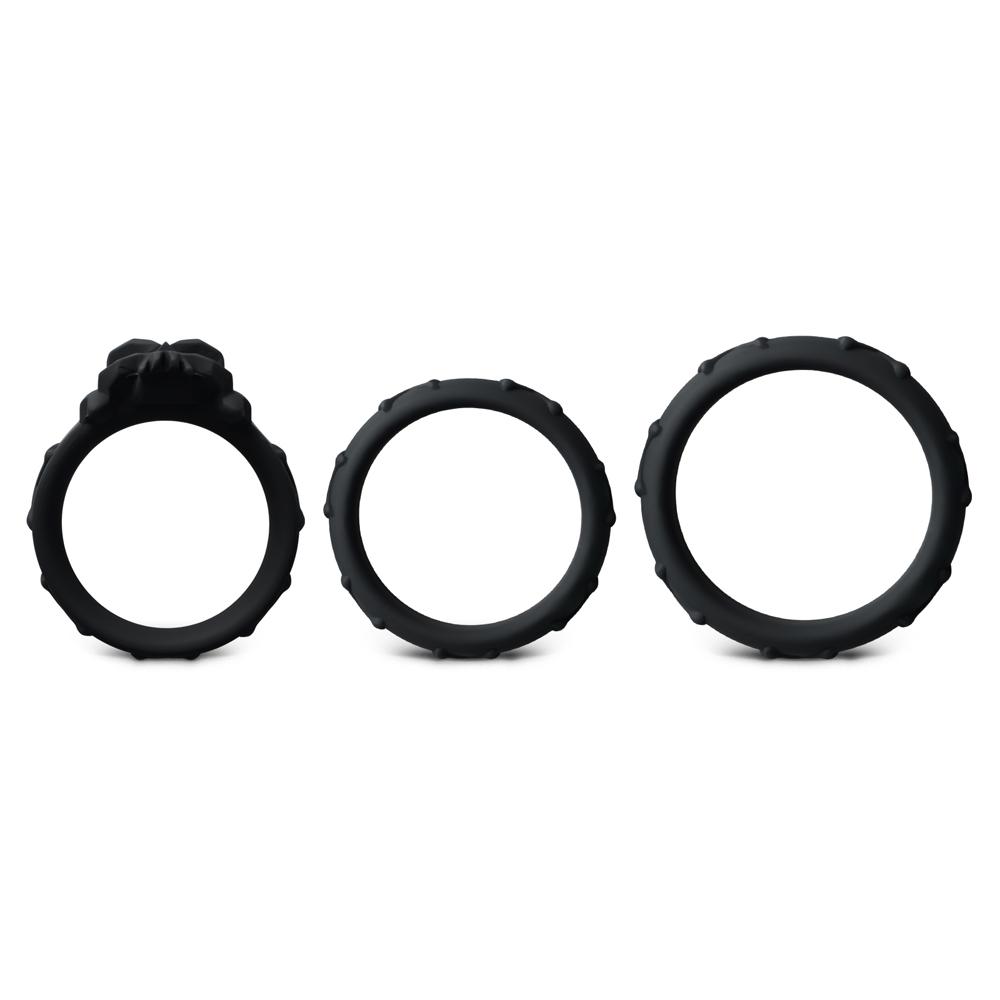 Black 3-Piece Silicone Cock Ring Set - Multiple Sizes