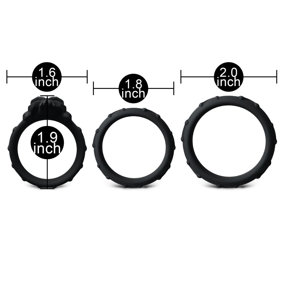 Black 3-Piece Silicone Cock Ring Set - Multiple Sizes