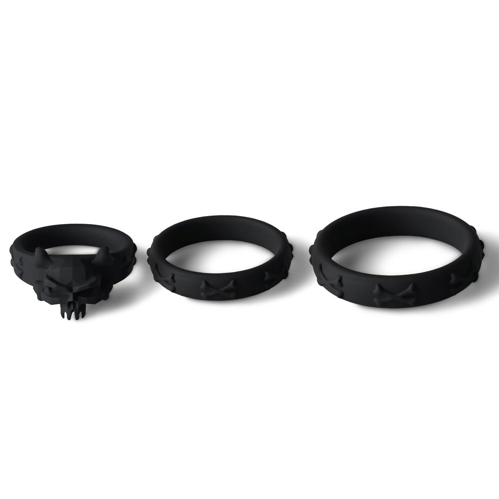 Black 3-Piece Silicone Cock Ring Set - Multiple Sizes