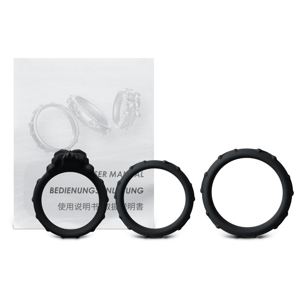 Black 3-Piece Silicone Cock Ring Set - Multiple Sizes