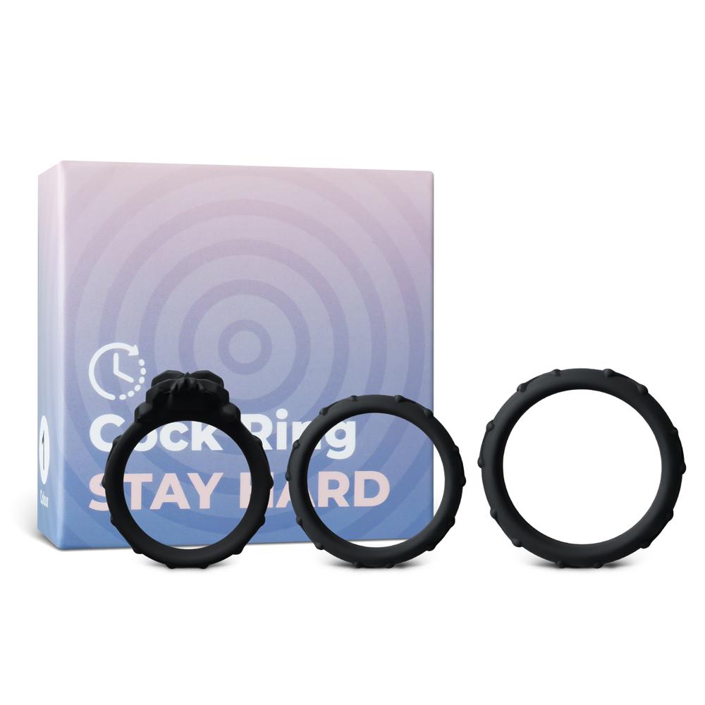 Black 3-Piece Silicone Cock Ring Set - Multiple Sizes