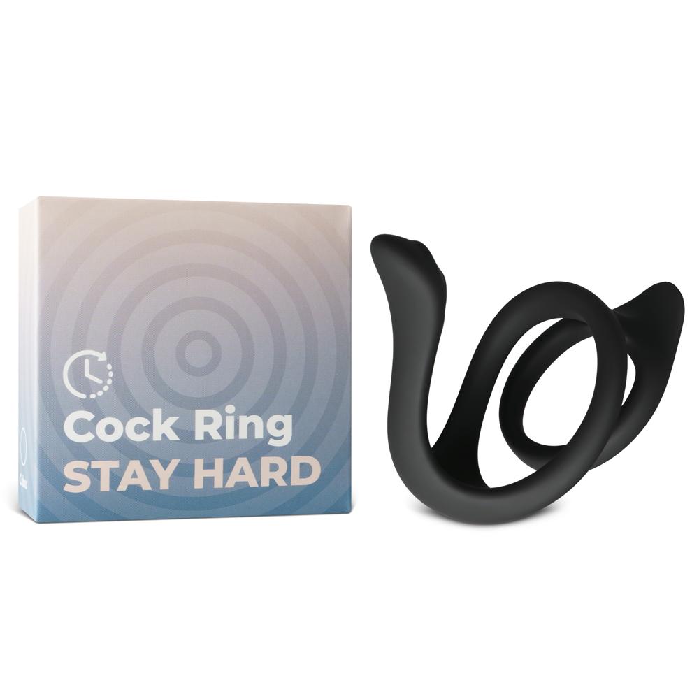 Black Color 3 in 1 Ultra Soft Cock Ring for Erection Enhancing with 2 Rings and Taint Teaser