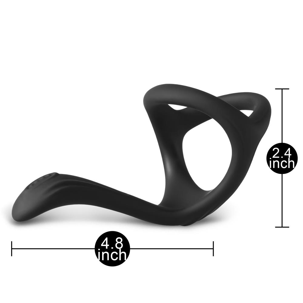 Black Color 3 in 1 Ultra Soft Cock Ring for Erection Enhancing with Taint Teaser