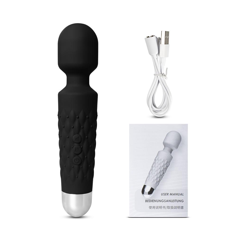 Black Color 9 Speeds Rechargeable Silicone Wand Massager