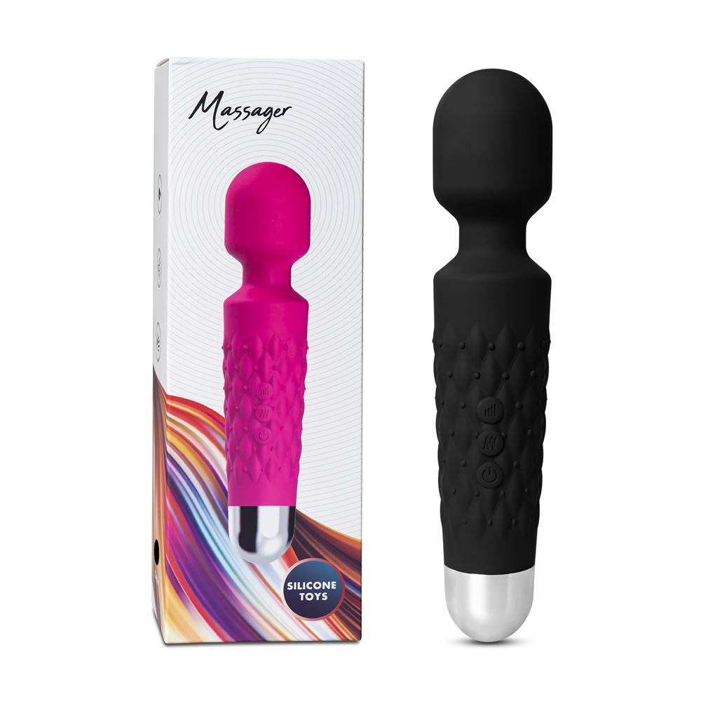 Black Color 9 Speeds Rechargeable Silicone Wand Massager