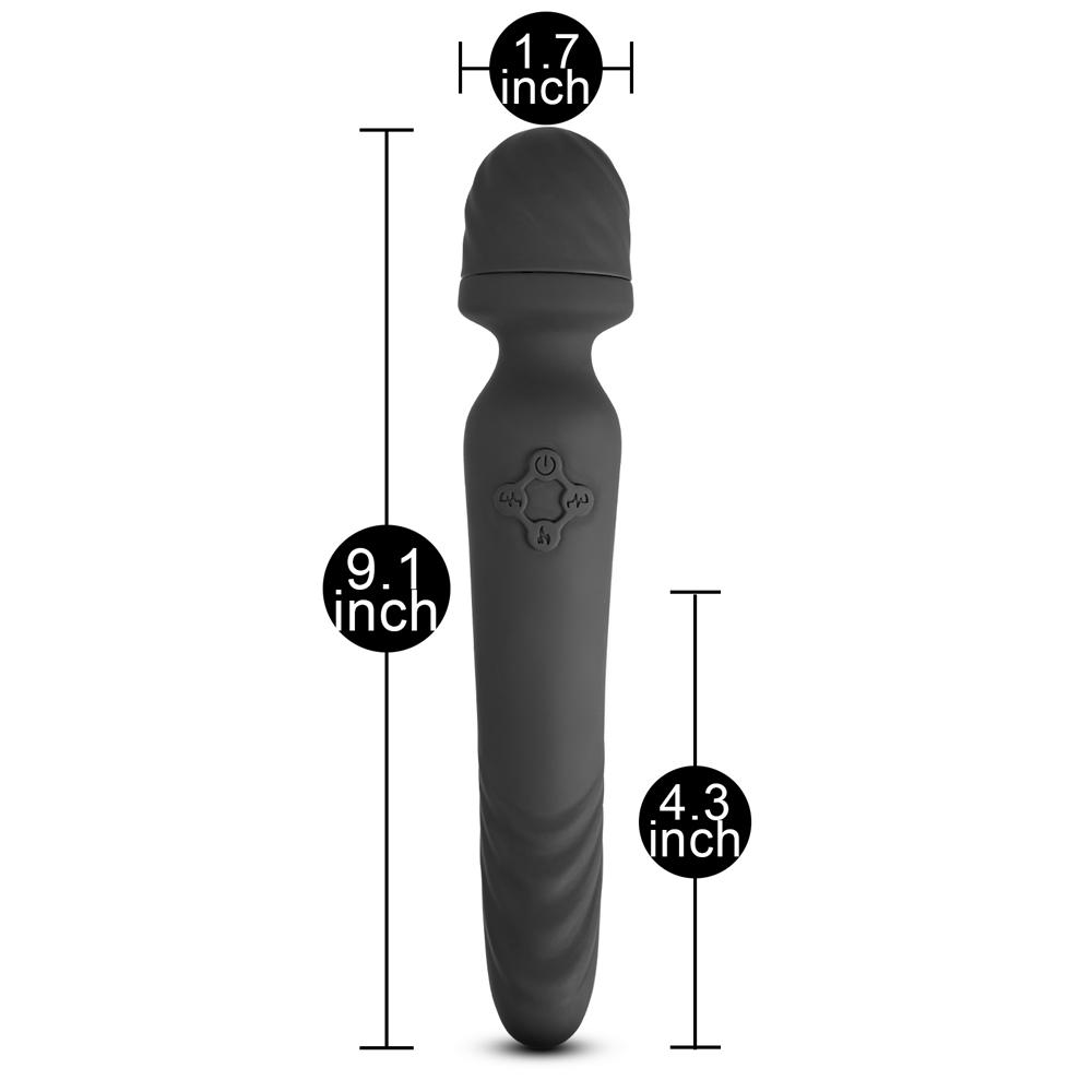 Black Color 9 Speeds Rechargeable Silicone Wand Massager with Heating Function