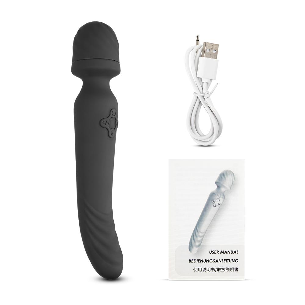 Black Color 9 Speeds Rechargeable Silicone Wand Massager with Heating Function