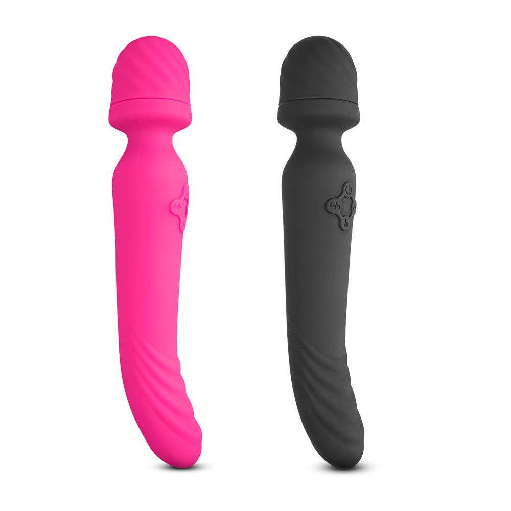 Black Color 9 Speeds Rechargeable Silicone Wand Massager with Heating Function