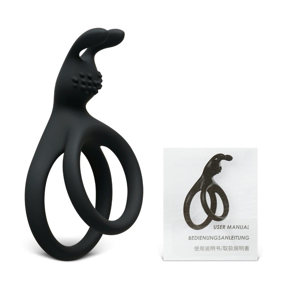 Black Color Rabbit Cock Ring with 2 Rings