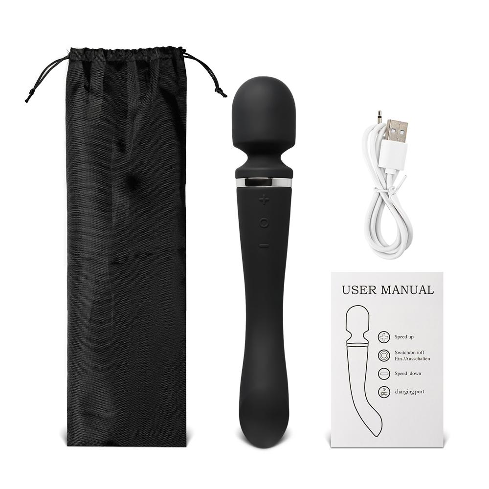 Black Color Rechargeable 10 Speeds Silicone Magic Wand Massager ( Both sides vibrate )