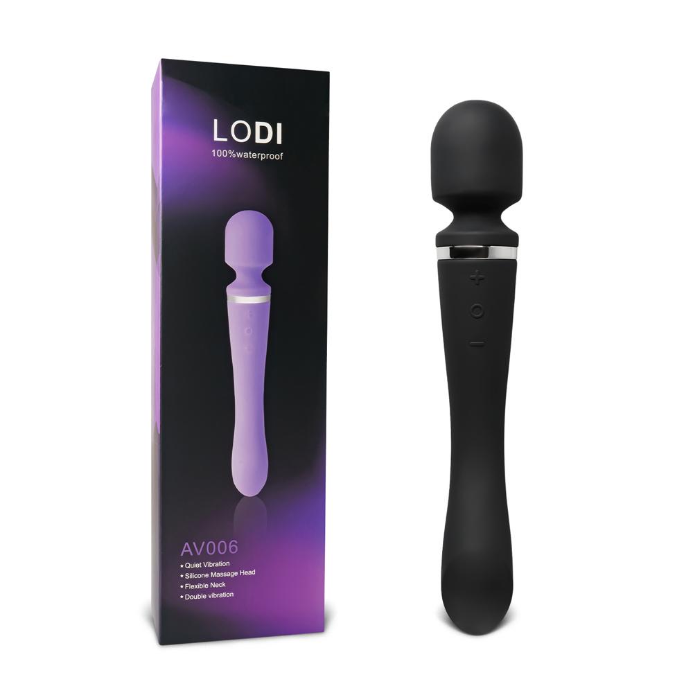 Black Color Rechargeable 10 Speeds Silicone Magic Wand Massager ( Both sides vibrate )