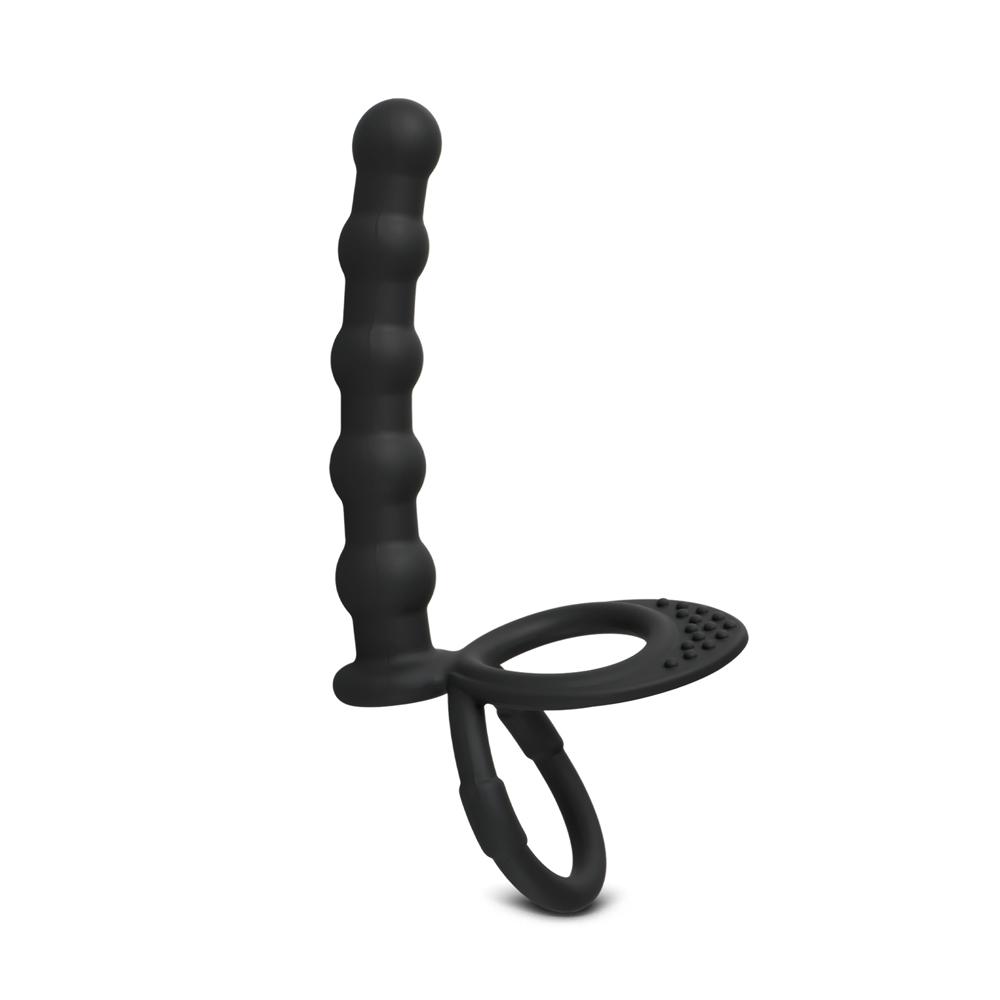 Black Color Silicone Anal Beads with 2 Cock Rings