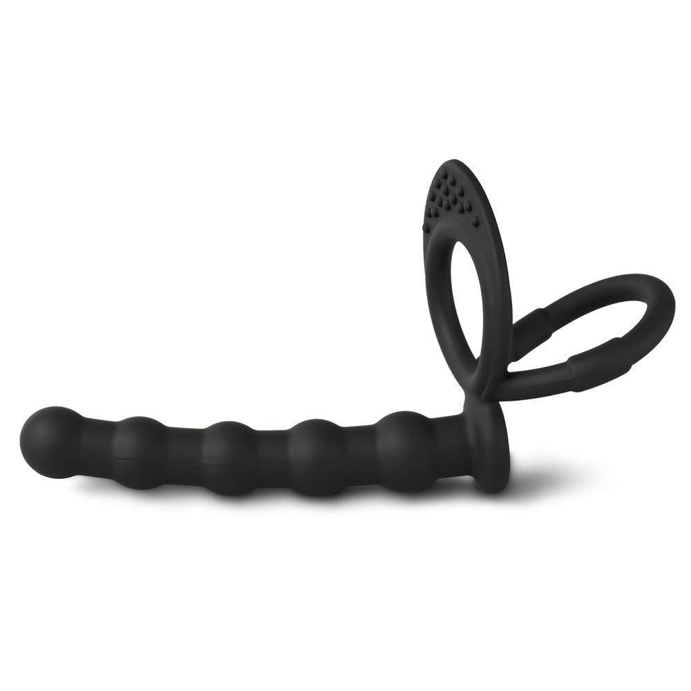 Black Color Silicone Anal Beads with 2 Cock Rings