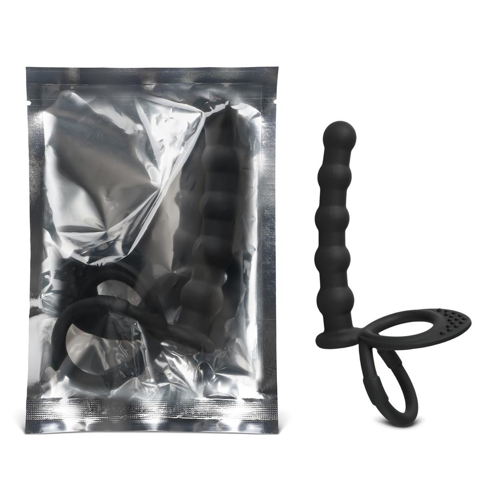 Black Color Silicone Anal Beads with 2 Cock Rings