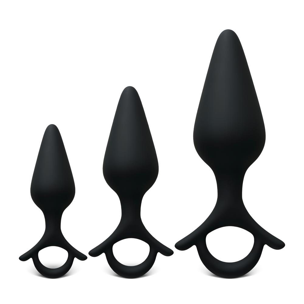 Black Color Silicone Butt Plug Set with Ring