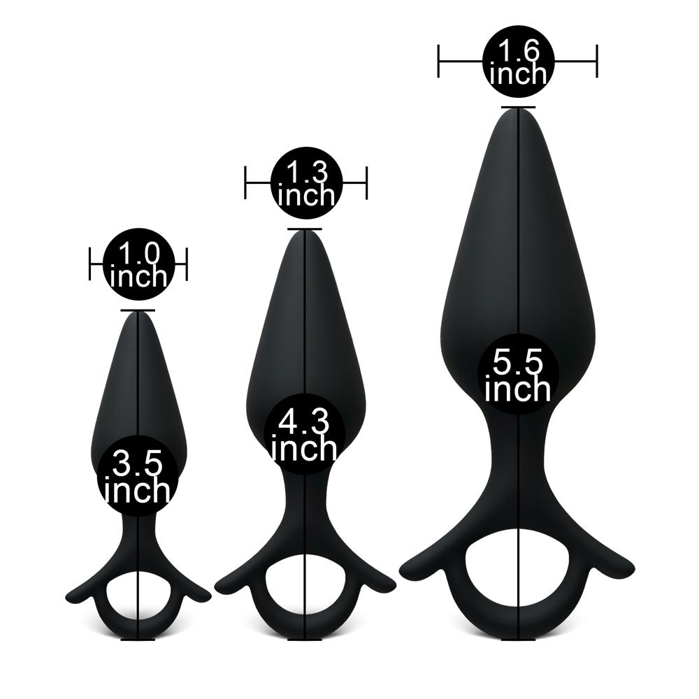 Black Color Silicone Butt Plug Set with Ring