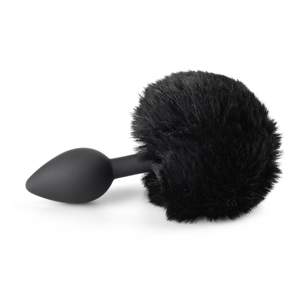 Black Color Silicone Butt Plug with Black Tail